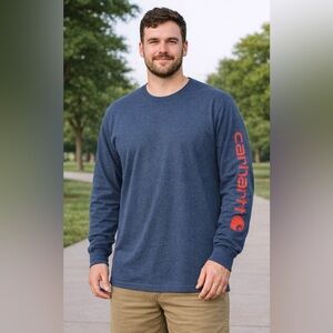 Carhartt Men’s Long‎ Sleeve Logo Tee Navy Blue Size Large
